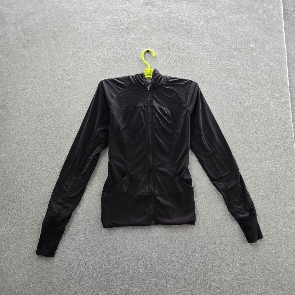 Lululemon Women Jacket 6 Black Activewear Zipper Logo Slim Long Sleeve READ